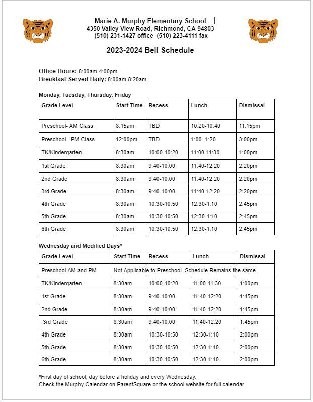  Bell Schedule